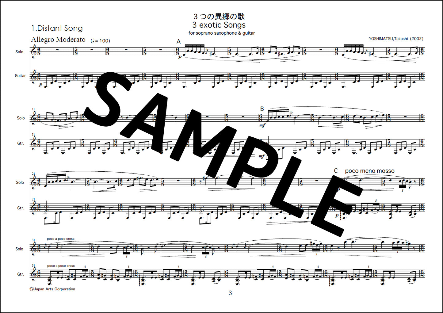 3 exotic songs for Saxophone and Guitar op.89a